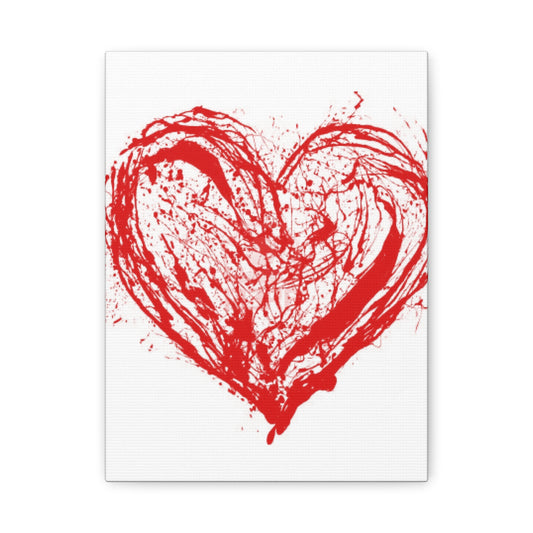 Abstract Ink Heart Canvas Print — Red & White Modern Wall Art
