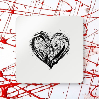 Black Grunge Heart Cork Coaster Set — Valentine Romantic Drink Coasters