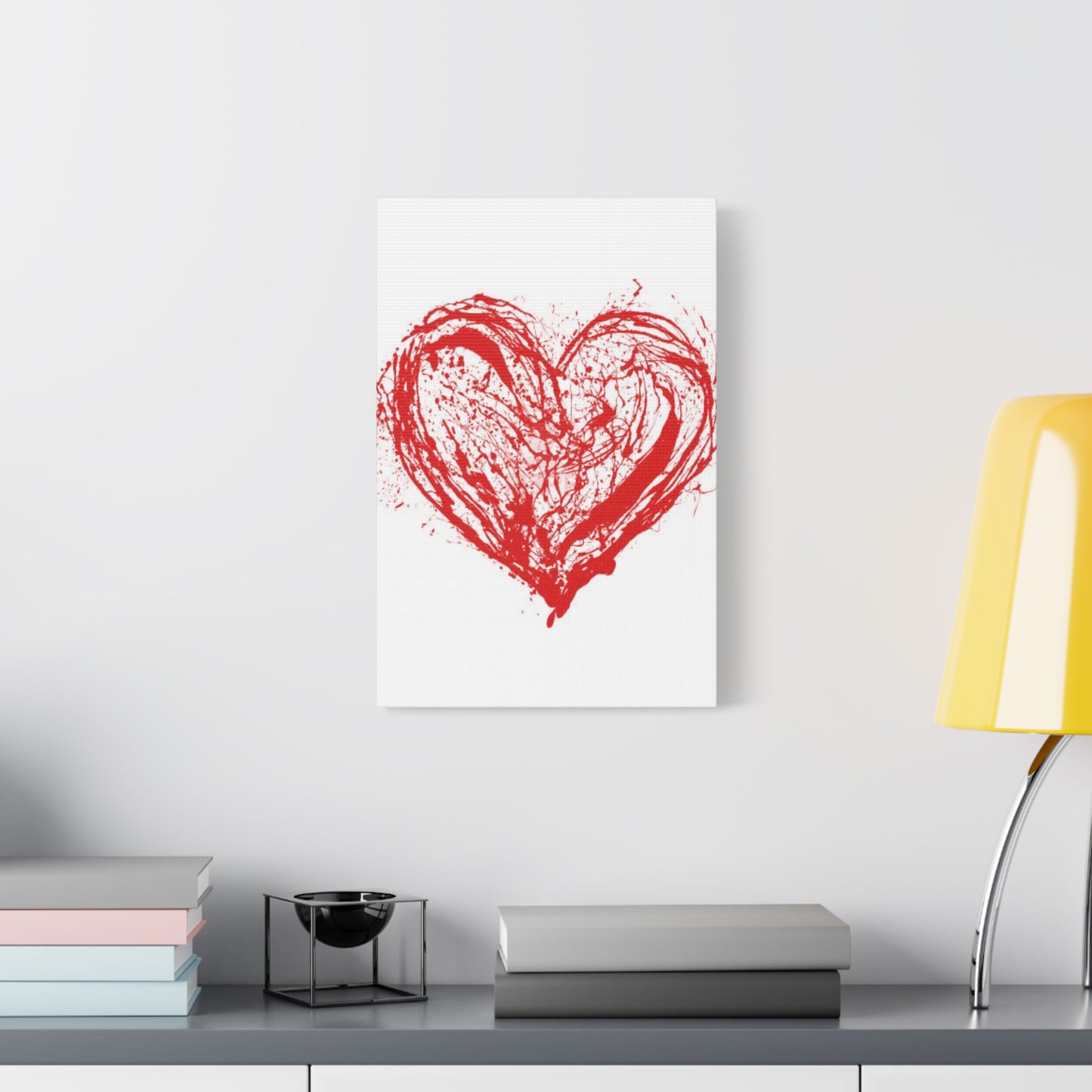 Abstract Ink Heart Canvas Print — Red & White Modern Wall Art