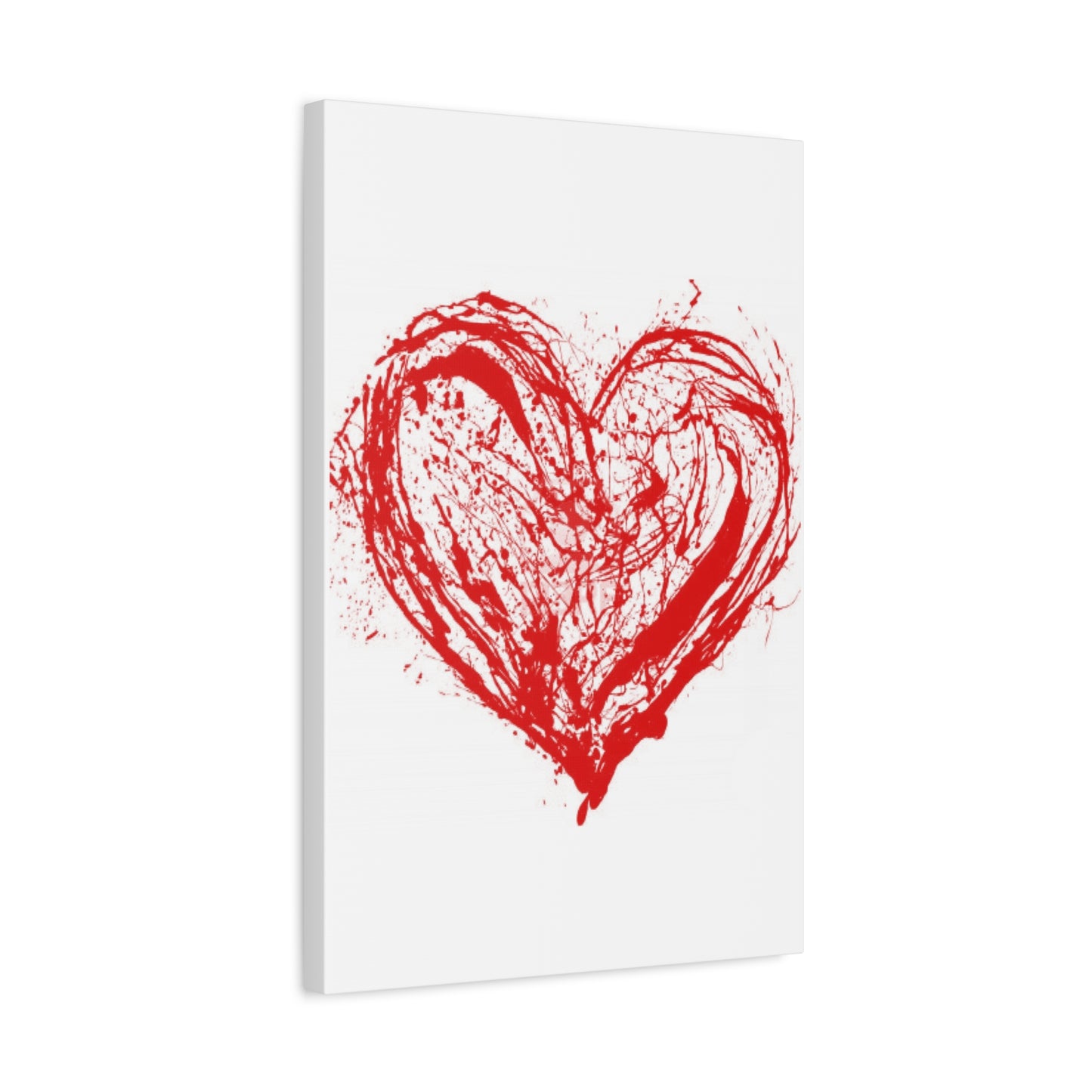 Abstract Ink Heart Canvas Print — Red & White Modern Wall Art