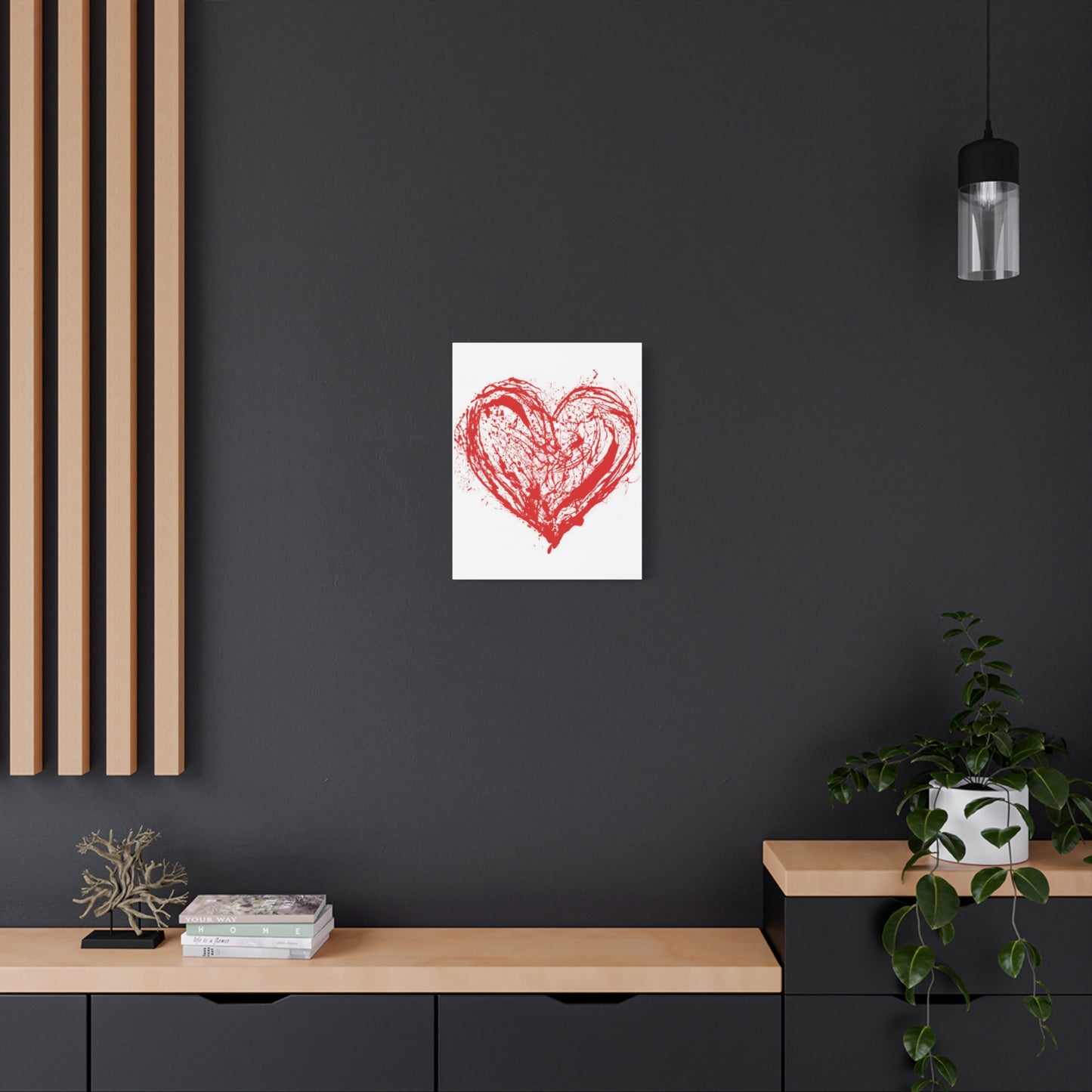 Abstract Ink Heart Canvas Print — Red & White Modern Wall Art