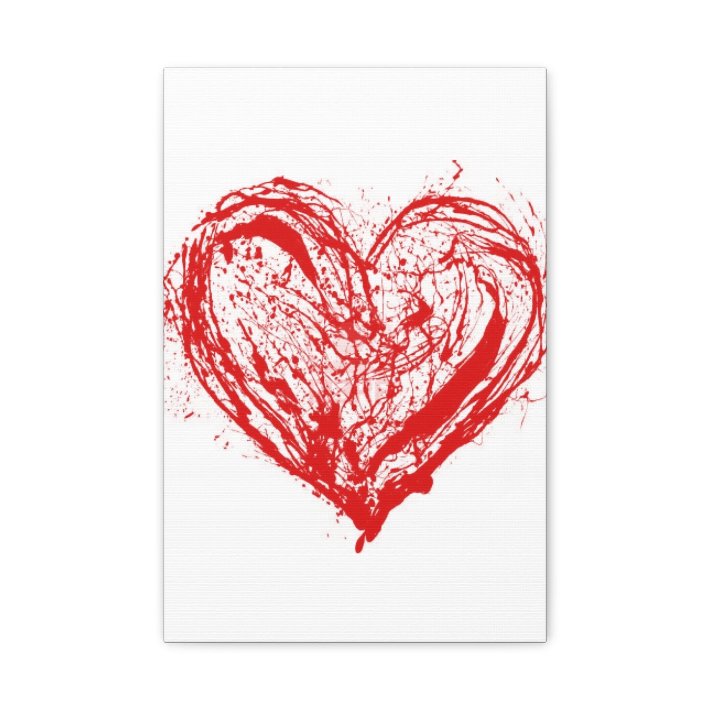 Abstract Ink Heart Canvas Print — Red & White Modern Wall Art