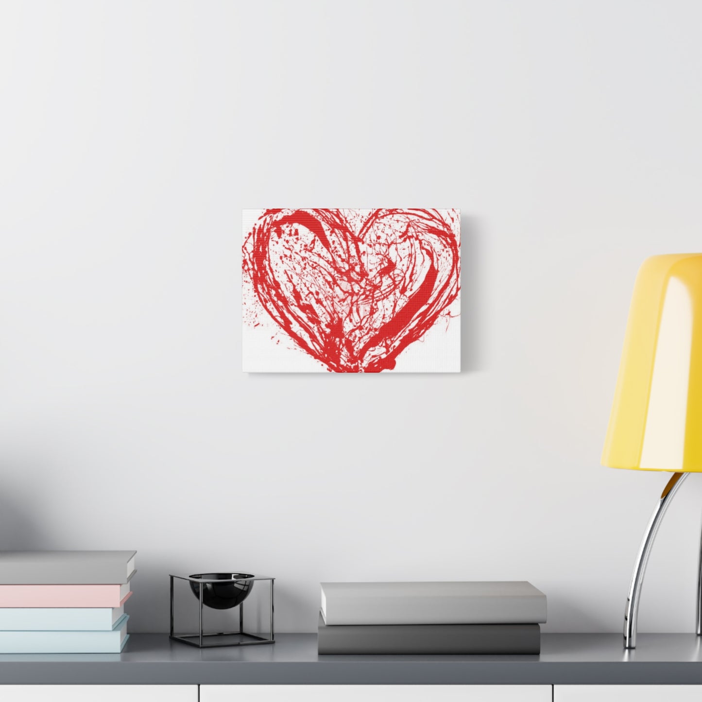 Abstract Ink Heart Canvas Print — Red & White Modern Wall Art