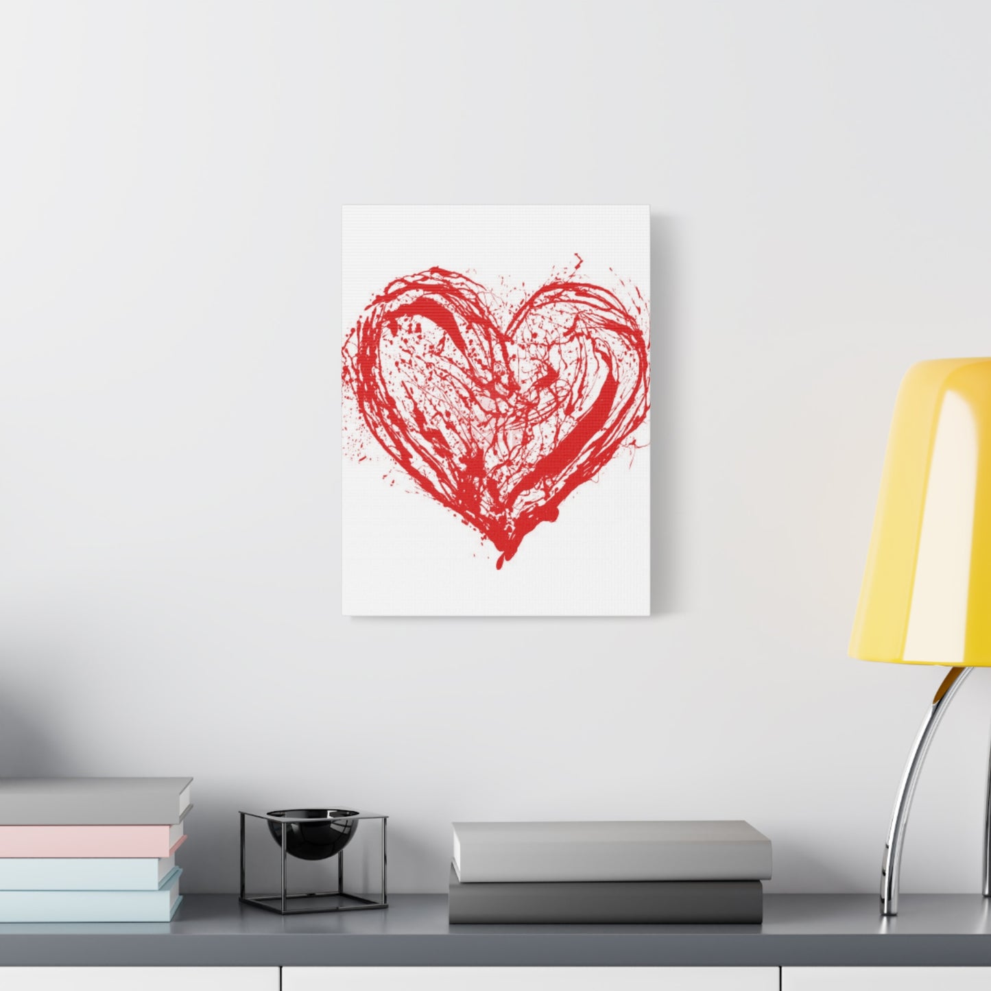 Abstract Ink Heart Canvas Print — Red & White Modern Wall Art