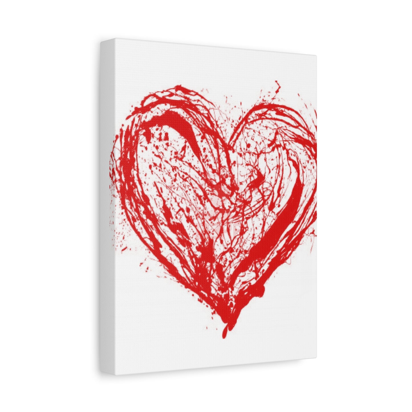 Abstract Ink Heart Canvas Print — Red & White Modern Wall Art