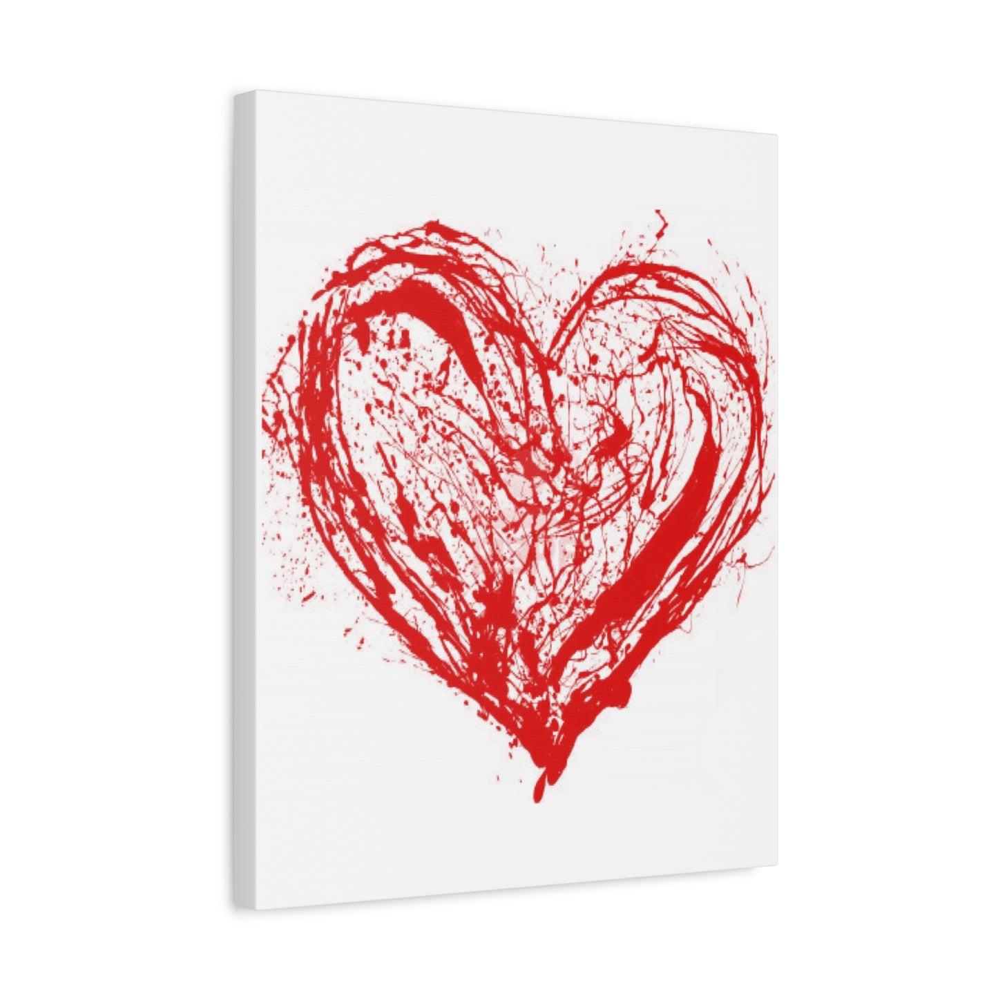Abstract Ink Heart Canvas Print — Red & White Modern Wall Art