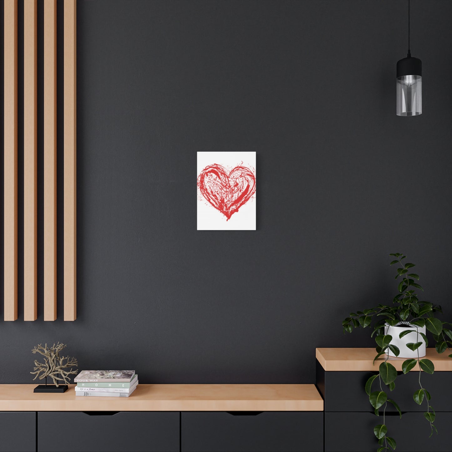 Abstract Ink Heart Canvas Print — Red & White Modern Wall Art