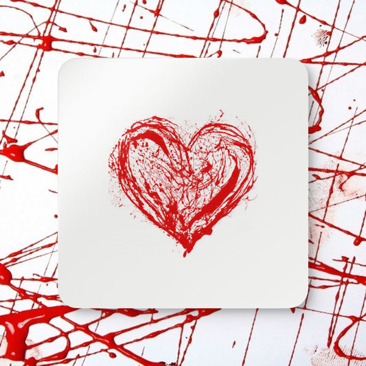 Red Grunge Heart Cork Coaster Set — Valentine Romantic Drink Coasters