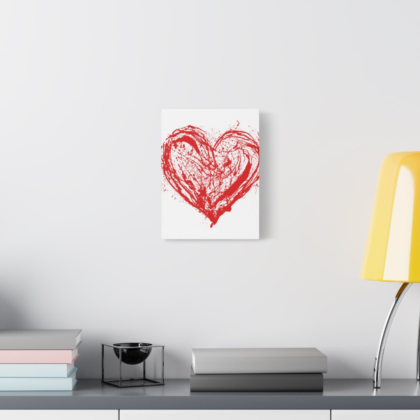 Abstract Ink Heart Canvas Print — Red & White Modern Wall Art