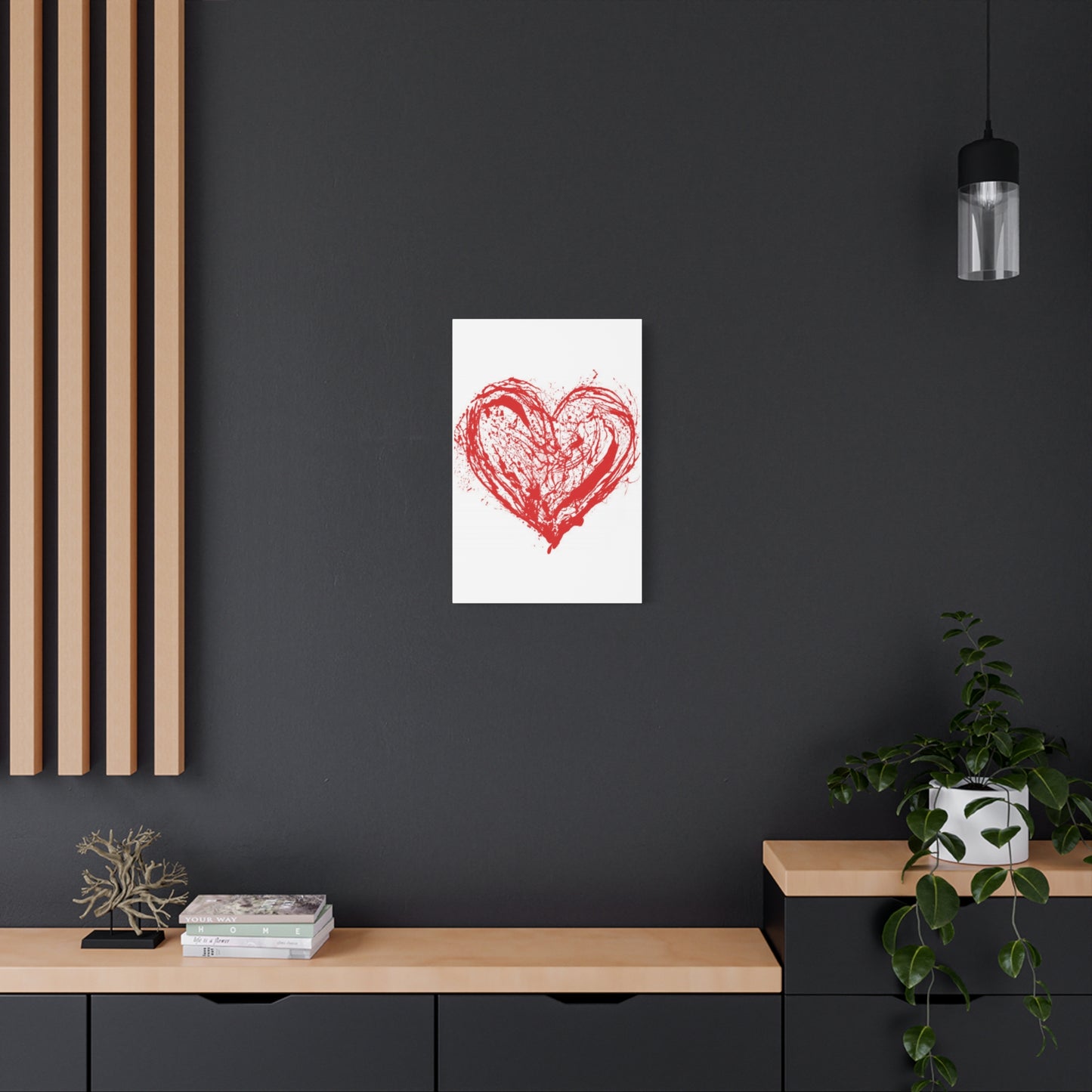 Abstract Ink Heart Canvas Print — Red & White Modern Wall Art