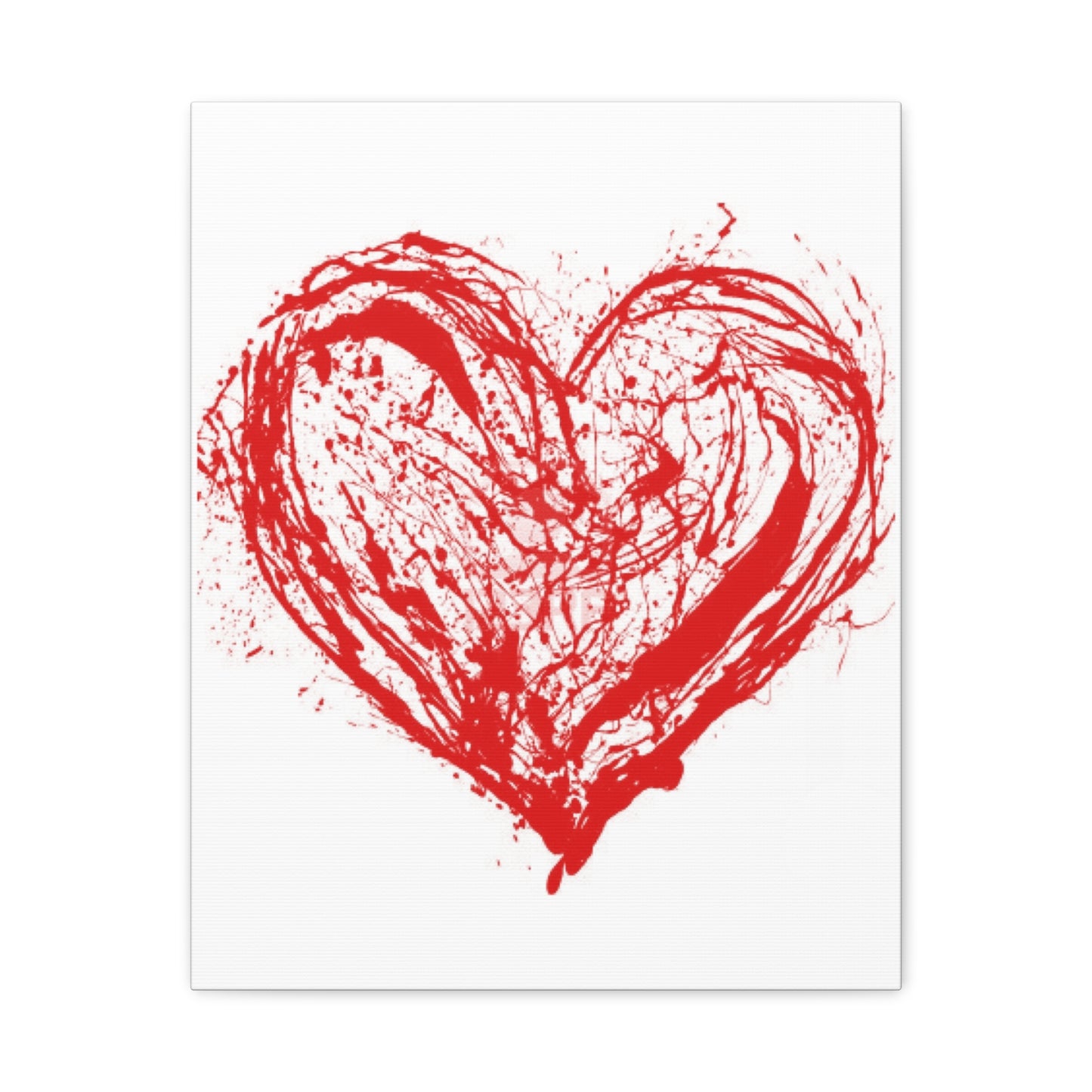 Abstract Ink Heart Canvas Print — Red & White Modern Wall Art